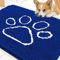 OLANLY Dog Door Mat for Muddy Paws 30x20, Paw Print Design, Absorbs Moisture and Dirt, Non-Slip Washable Doormat, Quick Dry Chenille Mud Mat for Dogs, Entry Indoor Entryway Carpet, Royal Blue