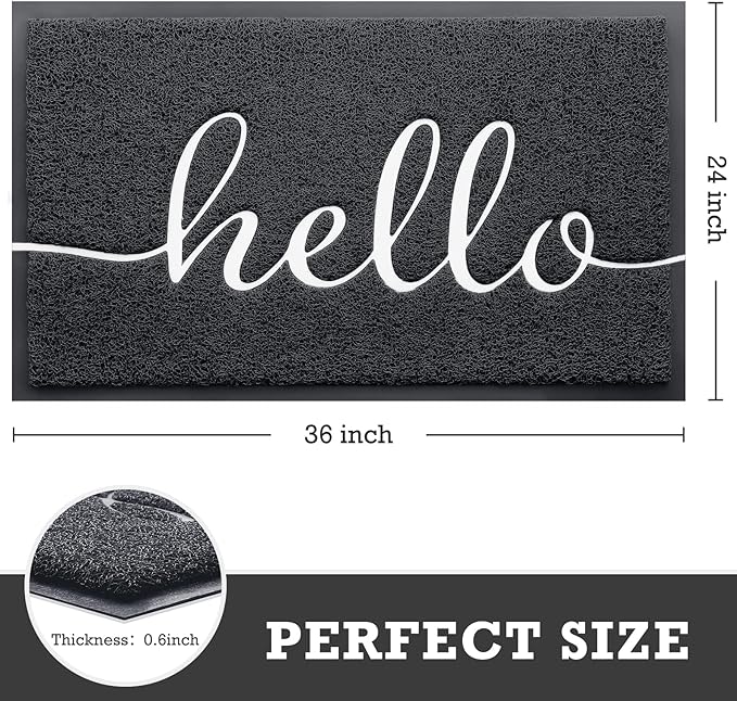 CozyBounty Door Mat Hello Mats Outdoor Indoor Non-Slip Doormat for Entryway Low-Profile Floor Mat for Yard, Garage, High Traffic Areas (36"x24", Black)
