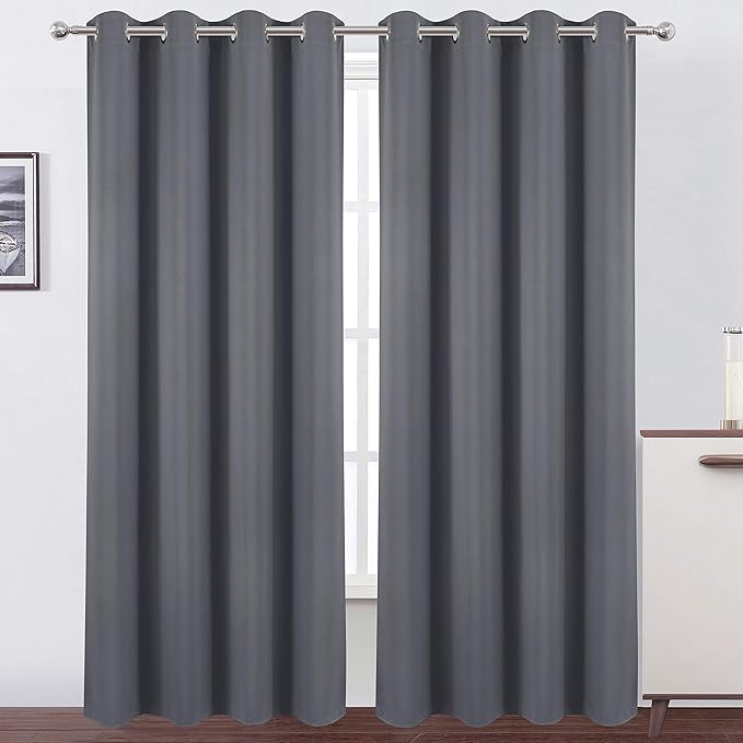 LEMOMO Grey Thermal Blackout Curtains/52 x 108 Inch/Set of 2 Panels Room Darkening Curtains for Bedroom