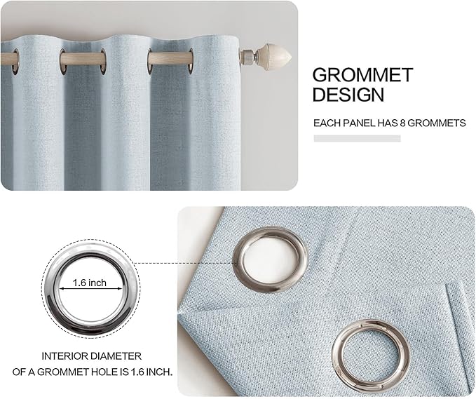 MIULEE Linen Textured Curtains for Bedroom Solid 100% Blackout Thermal Insulated Chambray Blue Grommet Room Darkening Curtains & Drapes Luxury Decor for Living Room Nursery 52 x 45 Inch (2 Panels)