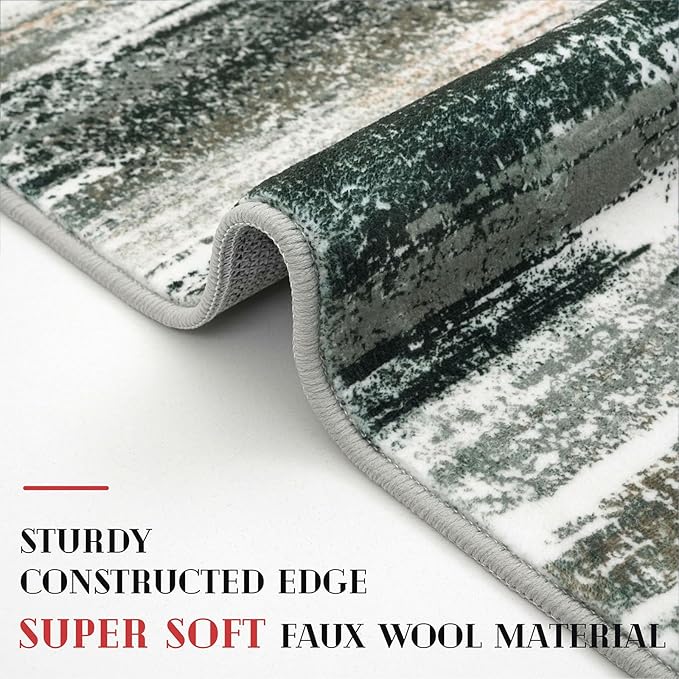 Lansny Modern Abstract Entryway Rug Indoor 2x3 Washable Rug Non-Slip Soft Small Area Rug Forest Green Kitchen Mats Thin Print Faux Wool Floor Carpet Throw Rugs for Entrance Bedroom