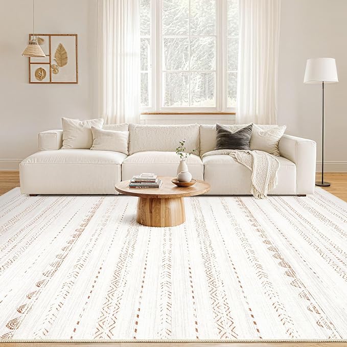 Nakagishi 6x8 Area Rugs Living Room: Washable Boho Large Neutral Soft Farmhouse Rug Stain Resistant Modern Indoor Floor Non-Slip Carpet for Bedroom Nursery Kids Playroom Office Dining Room Dorm- Brown