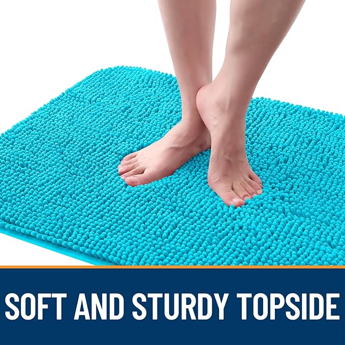 OLANLY Dog Door Mat for Muddy Paws 30x17, Absorbs Moisture and Dirt, Absorbent Non-Slip Washable Doormat, Quick Dry Chenille Mud Mat for Dogs, Entry Indoor Entryway Carpet for Inside Floor, Aqua Blue