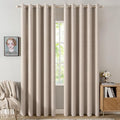 MIULEE 100% Blackout Linen Textured Curtains for Bedroom Solid Thermal Insulated Natural Beige Grommet Room Darkening Curtains & Drapes Luxury Decor for Living Room Nursery 62 x 90 Inch (2 Panels)