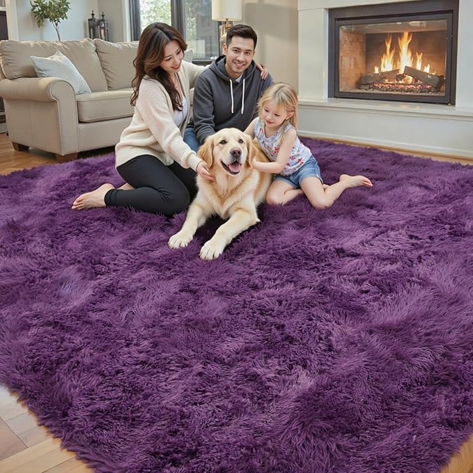 Rugs for Bedroom 4x6, Alfombras para Salas Shag Large Plush Soft Area Rug, Shaggy Carpets for Livingroom, Kids Boys Girls Home Decor Aesthetic(Grape Purple, 4 x 6)