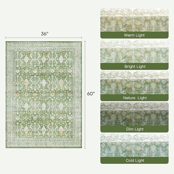 Lofus 3x5 Area Rug for Entryway, Light Green Non Slip Area Rugs for Kitchen, Washablee Soft Rugs for Bedroom, Living Room, Tool Room Nursery Kids Room Decor