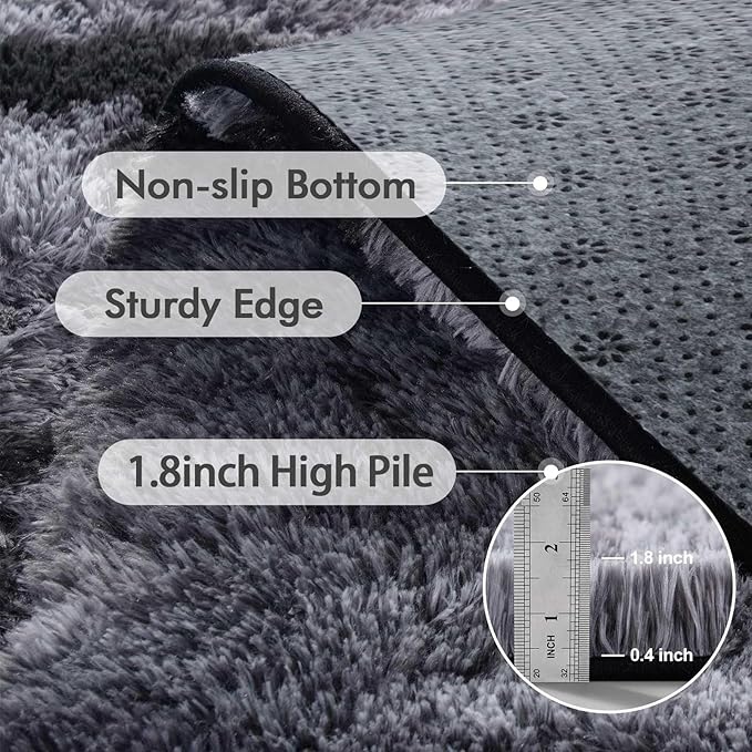 5x7 Ft Large Shag Rugs for Bedroom Living Room for Men Boys, Tie Dyed Ultra Soft Fluffy Furry Area Rug for Indoor Floor, Aesthetic Carpet for Home Decor (Black)