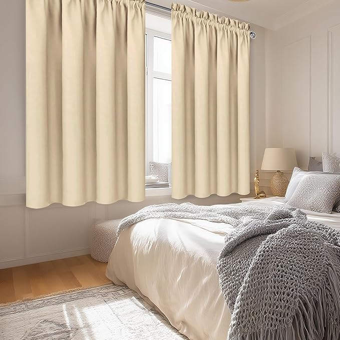 DWCN Blackout Curtains for Living Room Thermal Insulated, Energy Saving & Noise Reducing Bedroom Curtains, Beige, W 70x L 72 Inch, Set of 2 Rod Pocket Curtain Panels