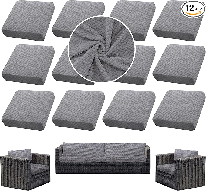 Outdoor Cushion Covers Set,12PCS Patio Furniture Couch Seat Slipcovers, Replacement for Sofa Sectional Chair(Cover，Only)