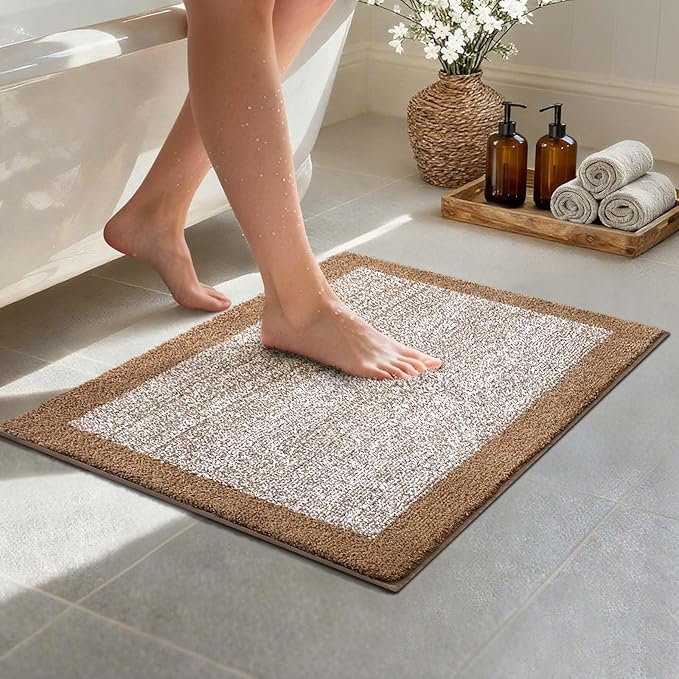 Bathroom Rugs 24x17 Non Slip Washable, Coffee Bath Mat for Bathroom Floor Tub, Soft Absorbent Quick Dry Mats for Shower, Bathtub,Home Decor