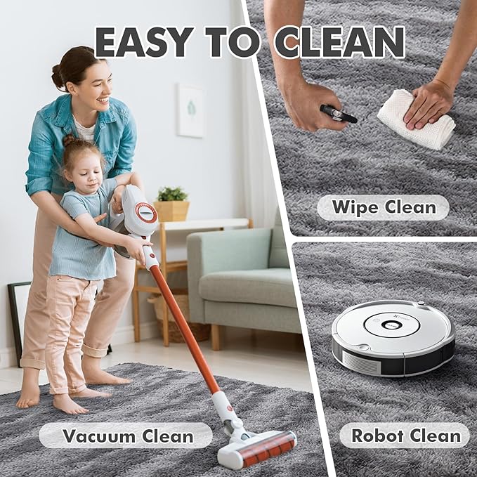 Area Rugs for Living Room, Tie-Dyed 4x6 Feet Soft Fluffy Shagg Plush Rug High Pile Large Indoor Modern Non-Slip Floor Carpet for Bedroom Nursery Kids Home Room Dorm Decor Aesthetic Grey