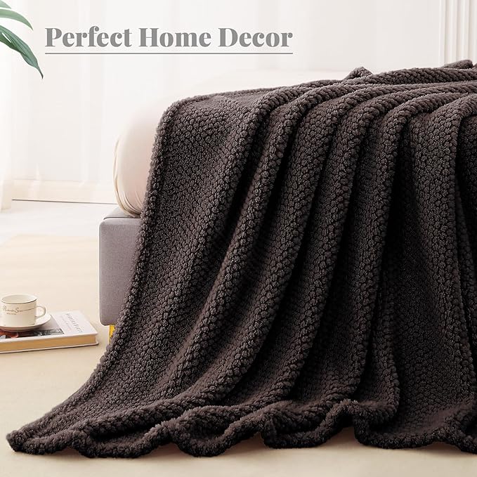 Whale Flotilla Twin Size Fuzzy Fleece Blanket, Fluffy Warm Soft Jacquard Bed Blankets for All Season, Lightweight and Cozy, 60x80 Inch, Coffee