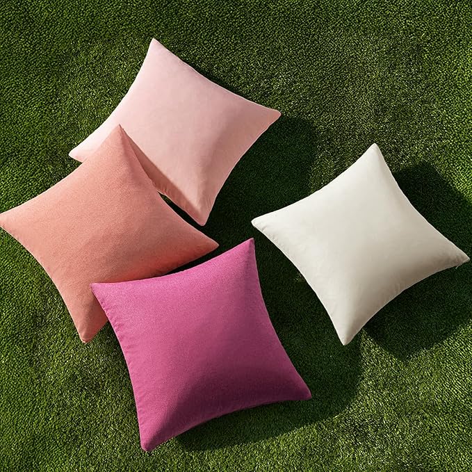 MIULEE Pack of 4 Decorative Outdoor Throw Pillow Covers Linen Waterproof Pillow Covers Spring Valentine Farmhouse Cushion Cases for Patio Garden Tent Balcony Couch Sofa 16x16 inch Pink