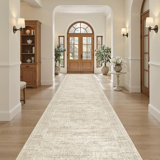 Hallway Runner 3x14 - Runner Rugs 14ft Washable Entryway Rug Vintage Kitchen Runners Non Slip Indoor Rug Farmhouse Carpet Runner for Bathroom Living Room Bedroom, Beige