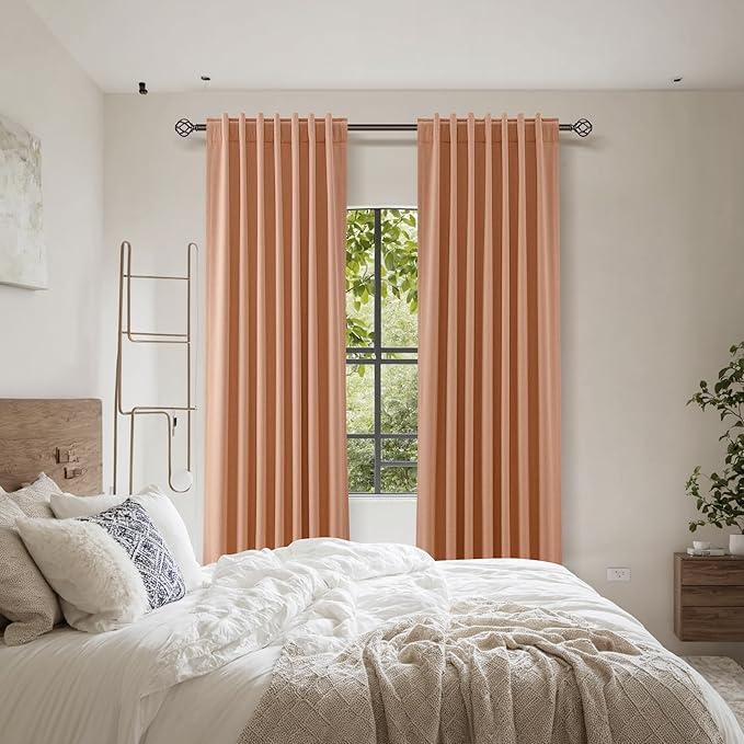 Guken 100% Blackout Curtains 120 Inch Length 2 Panels Set for Living Room Bedroom Back Tab Thermal Insulated Black Out Linen Drapes Room Darkening Peach Quartz,52x120