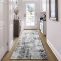 Ompaa Runner Rug for Hallways Kitchen Runner Rug Non Slip 2'6''x8' Washable Grey Long Runner Rugs with Rubber Backing Soft Abstract Carpet Runner for Entryway, Kitchen, Bedroom, Bathroom