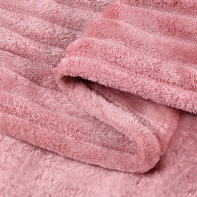 BEDELITE Fleece Blanket Queen Size – 3D Ribbed Jacquard Soft and Warm Decorative Fuzzy Blankets – Cozy, Fluffy, Plush Lightweight Throw Blankets for Couch, Bed, Sofa(Pink, 90x90 inches)