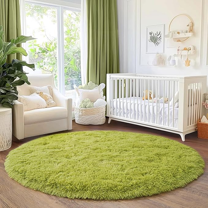 6‘x6’ Grass Green Round Rug for Bedroom, Ultra Soft Fluffy Circle Rug for Kids Girls Boys Room, Cute Shag Rugs for Living Room Playroom Tent Castle Home Decor Rug