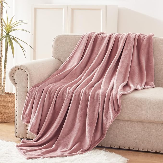 Exclusivo Mezcla Fleece Dusty Pink Throw Blanket for Couch, Sofa, Super Soft and Warm Blankets, All Season, Cozy, Plush, Lightweight, 50x60 Inches