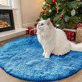 OLANLY Bright Blue Round Rugs for Bedroom - Machine Washable, 3 ft Circle Area Rugs for Living Room, Soft and Fluffy Shaggy Carpet for Teen Girl and Boys, Nursery Rooms, Dorms, Home Decor Aesthetic