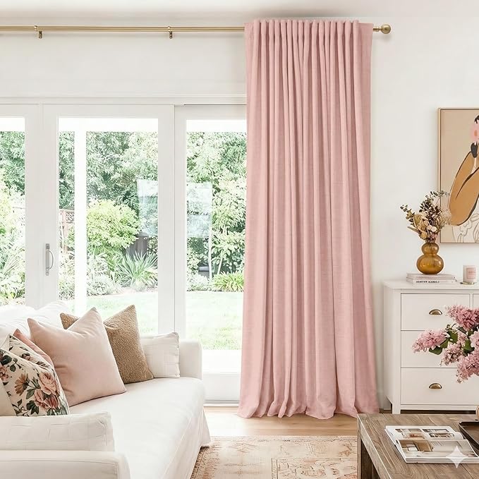 100% Blackout Shield Linen Blackout Curtains for Bedroom 84 Inches Long, Back Tab/Rod Pocket Living Room Drapes, Thermal Insulated Blackout Curtains 1 Panel Set, 100" W x 84" L, Blush Pink