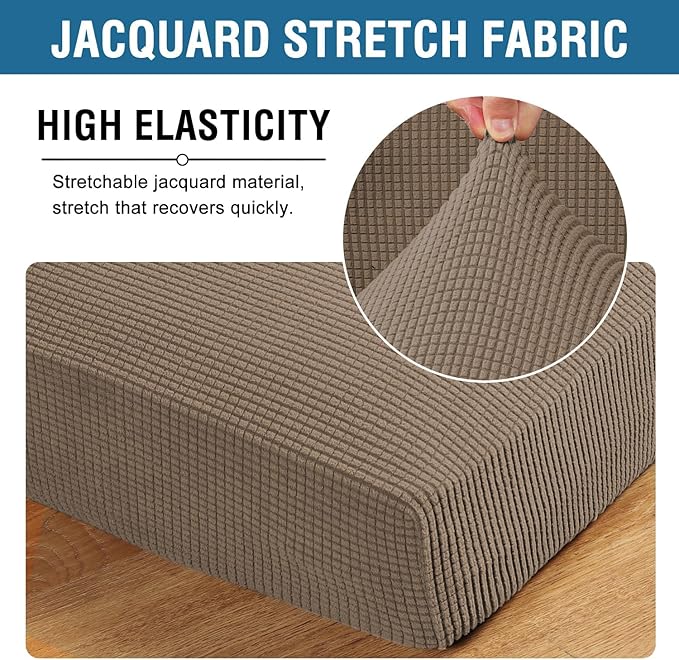 H.VERSAILTEX Super Stretch Individual Seat Cushion Covers Sofa Covers Couch Covers Slipcover Sets Thick Jacquard Textured Twill Fabric (3 Piece XL Sofa Cushion Covers, Macchiato)
