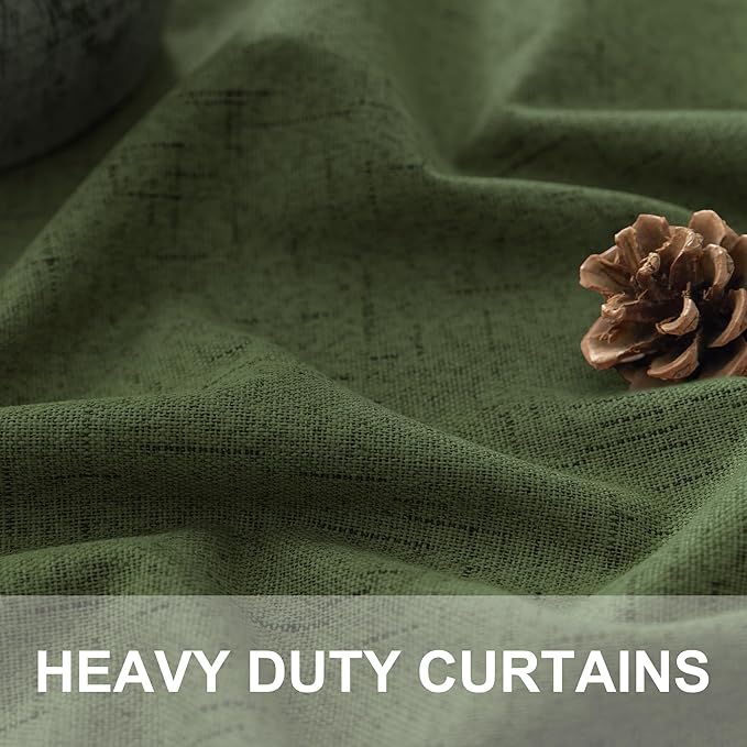 Ptialk Elegant Blackout Curtains for Living Room Eclectic Moody Dark Olive Green Linen Curtains 72 Inch Length 2 Panels Set Long Drapes for Closet Cover Back Tab Rod Pocket Hunter Green 52x72
