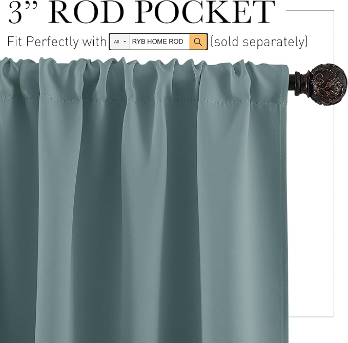 RYB HOME Blackout Cafe Curtains 30 inch Length, Short Light UV Heat Blocking Energy Saving Privacy Curtain Tiers for Basement Bathroom Kitchen Window, Width 29 by Length 30, Dusty Blue, 2 Panels