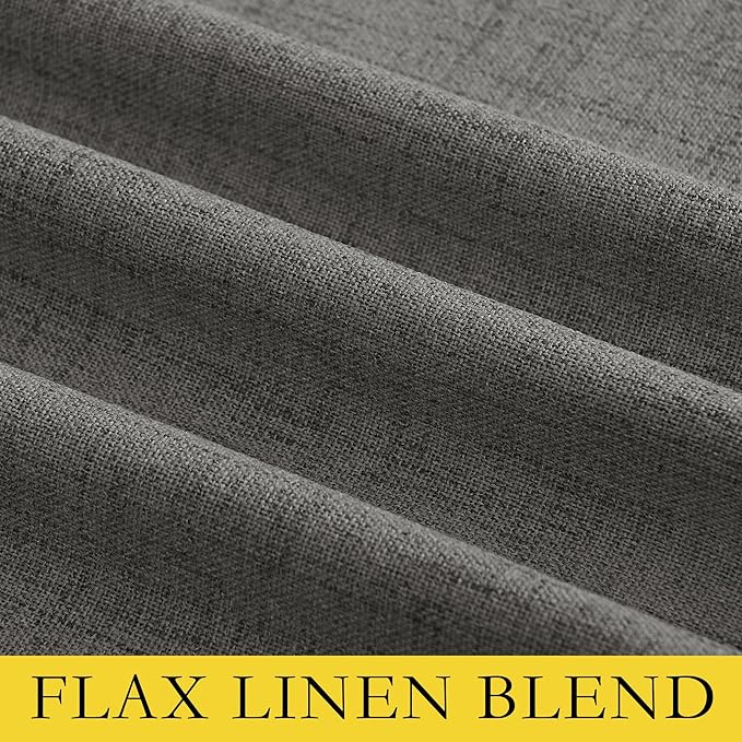 NICETOWN Grizzle Gray Vintage Linen 100% Blackout Curtains for Kitchen, Thermal Insulated Curtains 63" Long, Noise Reducing Window Treatment Drapes for Dorm Room, 62" Wide Per Panel, Set of 2