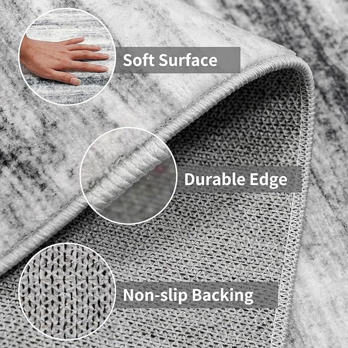 3x14 Washable Hallway Runner Rug: Extra Long Runners for Entryway Living Room Dining Room - Stain and Water Resistant Rugs with Non-Slip Backing - Soft Low-Pile Carpet 14ft Grey