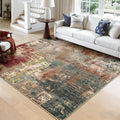 Washable Area Rugs Square 8ft Non-Slip Modern Abstract Soft for Living Room Entryway Bedroom Nursery, Print Pattern, Brown Rust Red Green Blue Multi