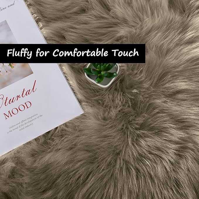 Goolela Area Rug 5x7 - Light Brown Beige - Fluffy Fuzzy Furry Carpet for Bedroom Living Room Faux Sheepskin Fur Shaggy Plush Washable Rectangle