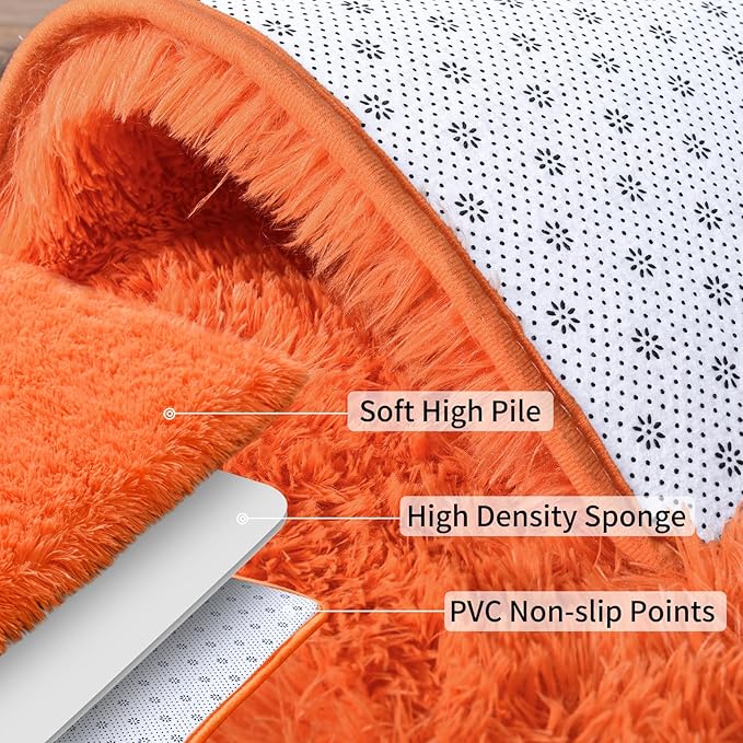 Soft Runner Rugs for Bedroom Hallways, 2x6 Orange Fluffy Shag Throw Area Rug Non Slip for Bedside Dorm, Long Shaggy Furry Carpet for Nursery Living Room
