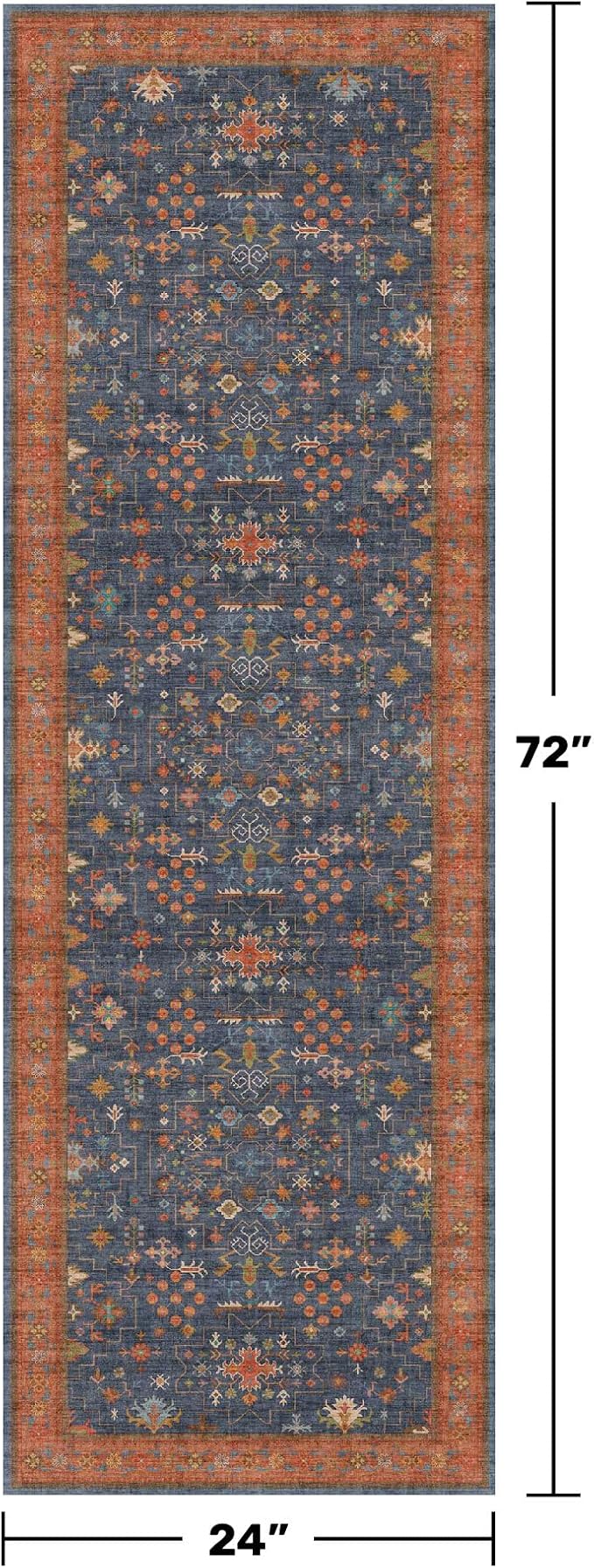 Hazo Haus Navy Blue Runner Rug 2x6 for Kitchen, Hallway, Mudroom, Laundry Room, Bathroom, Washable Non Slip Non Skid Rubber Backing Low Pile Stain Resistance