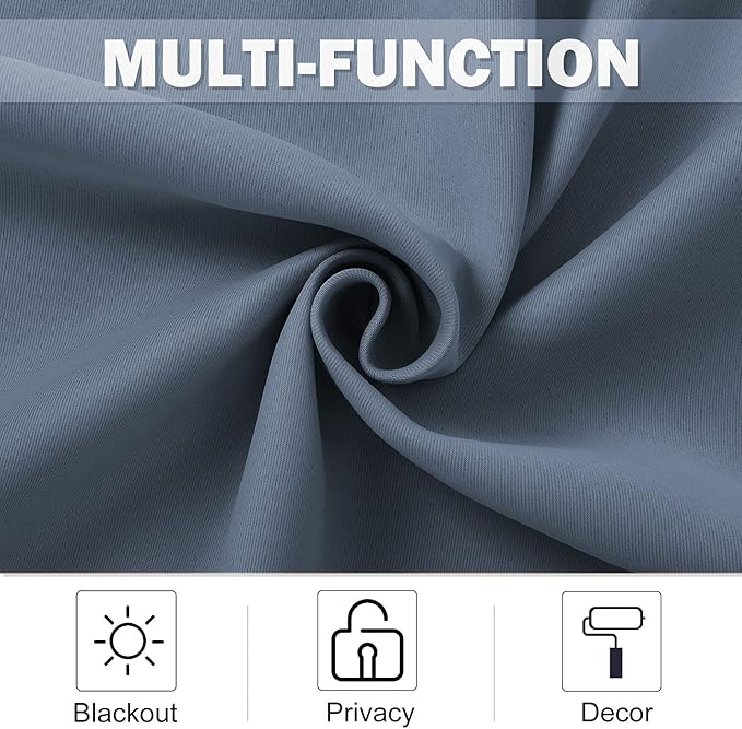 NICETOWN Window Short Curtains for Kitchen, Home Fashion Solid Grommet Top Blackout Thermal Insulated Curtain Drapes for Cafe Window, W 42 x L 36-inch 1.2 inches Header, Stone Blue, 2 Panels