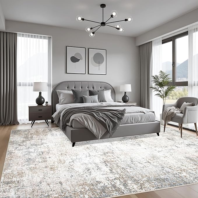 4x6 Area Rug Living Room Rug: Washable Modern Abstract Soft Thin Rug Indoor Floor No Slip Stain Resistant Carpet for Bedroom Dining Room Farmhouse Nursery Home Office - Brown Grey