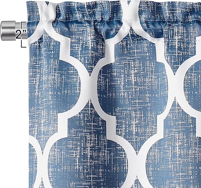 Beauoop Kitchen Cafe Valance Moroccan Tiles Print for Windows Geometric Small Blackout Curtains Room Darkening Rod Pocket Window Treatment for Living Room Bathroom,Blue, 50" W x 18" L, 1 Panel