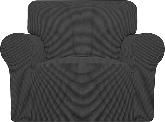 Easy-Going Stretch Oversized Chair Sofa Slipcover 1-Piece Couch Sofa Cover Furniture Protector Soft with Elastic Bottom for Kids Spandex Jacquard Fabric Small Checks Dark Gray