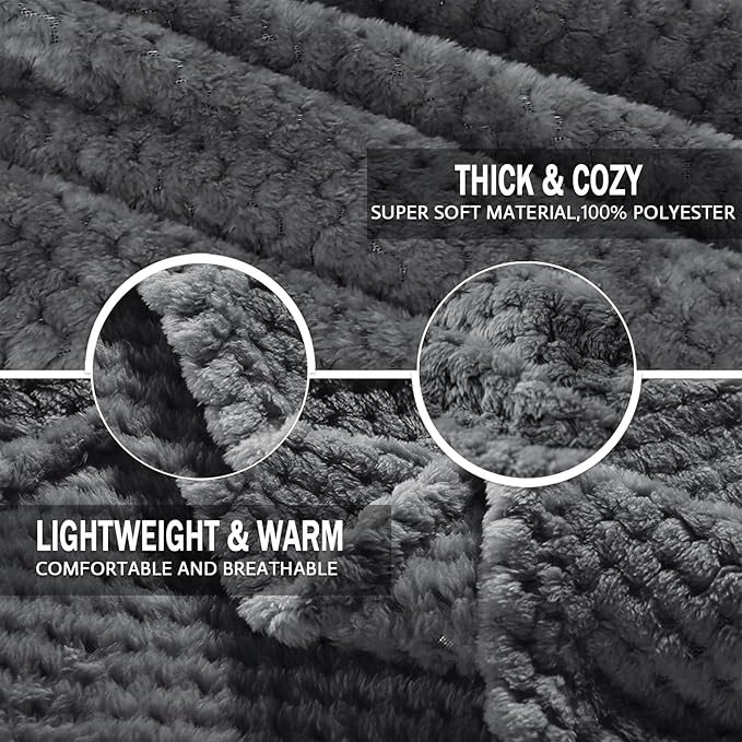 Exclusivo Mezcla Fleece Bed Blanket Twin Size, Super Soft and Warm Blankets for Couch, Sofa and Bed Waffle Textured, Cozy, Fuzzy and Lightweight (Dark Grey, 90x66 Inches)