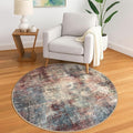 IOHOUZE Round Area Rug 5 Ft Circle Entryway Rugs Round Washable Door Mat Indoor Entrance, Non Slip Circle Front Door Rug, Printed Abstract Faux Wool Floor Carpet for Foyer Porch Sink, Red/Multi