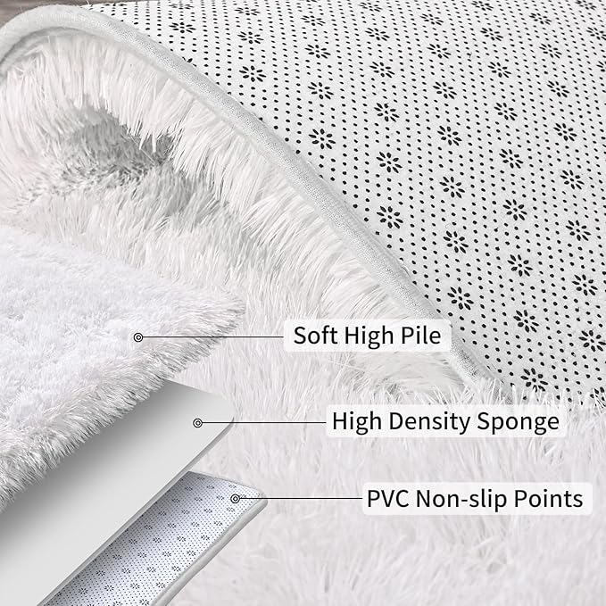 Soft Runner Rugs for Bedroom Hallways, 2x4 White Fluffy Shag Throw Area Rug Non Slip for Bedside Dorm, Long Shaggy Furry Carpet for Nursery Living Room