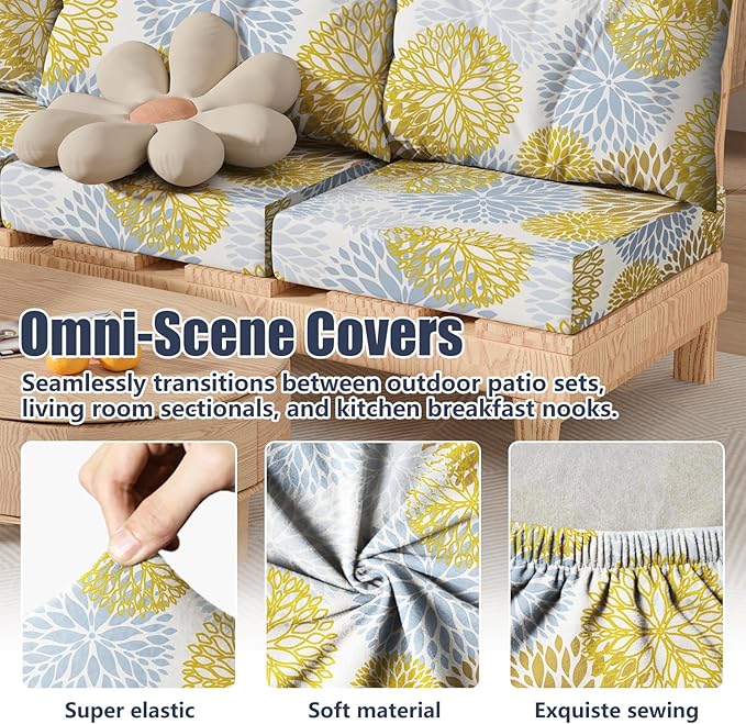 8Pcs Stretch Patio Cushion Covers, Outdoor Couch & Sofa Replacement Slipcovers for Patio Furniture Cushion Covers, Washable Reusable Furniture Protector