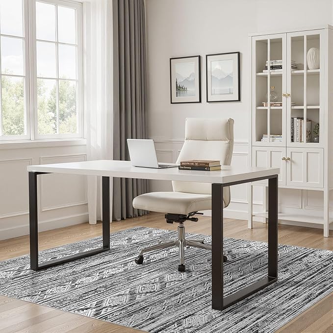 Nakagishi 5x7 Area Rugs Living Room: Washable Large Neutral Soft Rug Stain Resistant Non-Slip Carpet for Men Modern Home Enthusiasts Aged 25-45 - High Traffic Areas - Bedroom Office- Black White