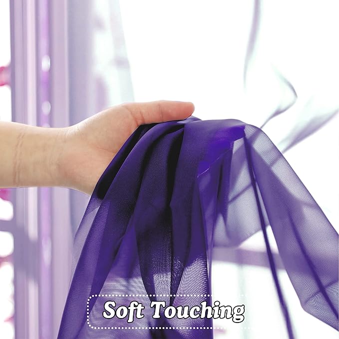 OVZME Purple Sheer Curtains 63 inch Length 2 Panels Set for Farmhouse/Kitchen Room, Elegant Light Filtering Voile Window Treatments, Each is 42W x 63L Inches, Purple