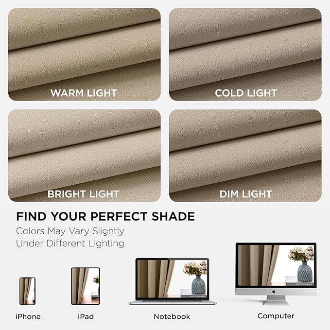 Joydeco Blackout Curtains 72 Inch Length 2 Panels Set, Thermal Insulated Long Curtains& Drapes 2 Burg, Room Darkening Grommet Drapes for Living Room Bedroom Window (W52 x L72 Inch, Light Beige)