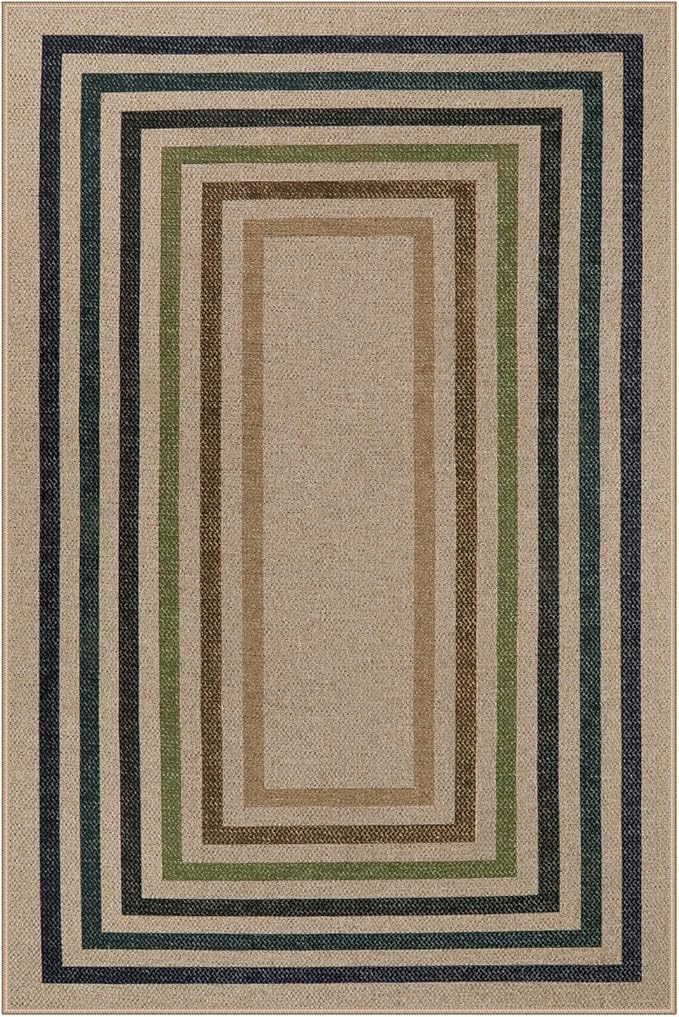 Lahome Enfys Modern Geometric Easy Jute Rug, 4x6 Washable Indoor Outdoor Carpet for Patio Living Room Farmhouse Natural Area Rug, Non Slip Contemporary Throw Mat for Entryway Office Dining Room