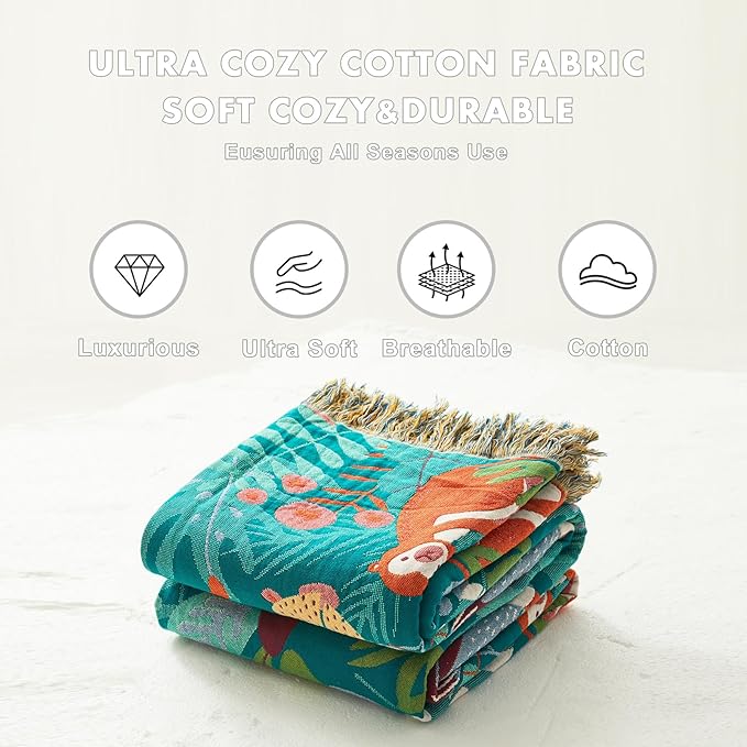 MSGKV Throw Blanket for Bed Cotton Animals Twin Size Couch Blanket 60"x80" Muslin Spring Breathable Lightweight Farmhouse Blankets Home Decor All Seasons