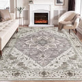 SERISSA Boho 8x10 Area Rugs, Washable Vintage Large Living Room Rug Non-Slip, Ultra Soft Oriental Print Distressed Farmhouse Earth Tone Carpet for Dining Room Bedroom Dorm Office Home Decor