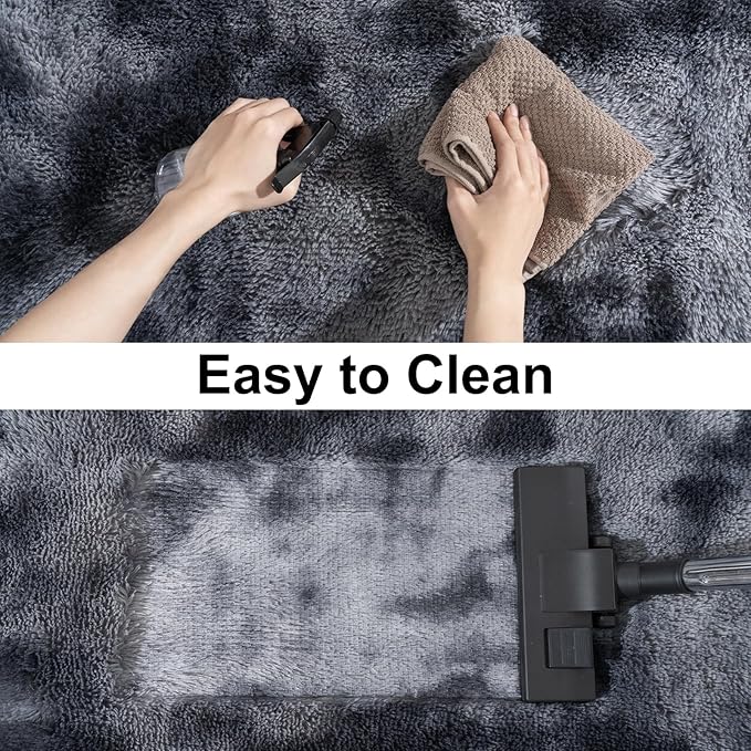 Ultra Soft Runner Rugs for Bedroom Hallways with Upgraded Non-Slip Rubber Backing & Thick Memory Sponge, 2 Packs 2x4 Feet Fluffy Shag Throw Area Rug for Bedside Dorm Tie-dye Dark Grey