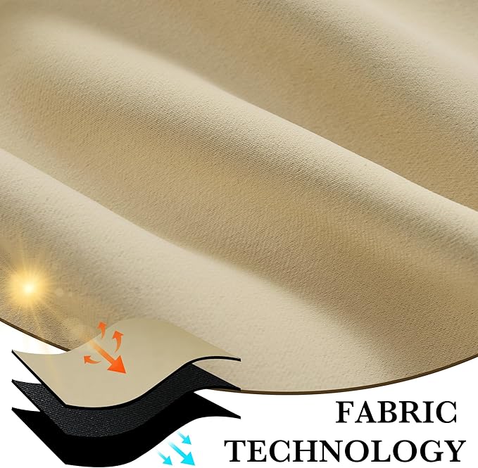 RYB HOME 100% Blackout Basement Curtains 36 inches Long, Heat & UV Blocking Total Room Darkening Noise Reducing Curtains for Bathroom RV Campers, Biscotti Beige, 2 Panels Set